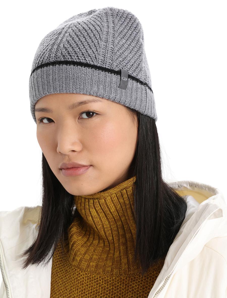 Gritstone Heather / Black Icebreaker Unisex Merino Waypoint Beanie Women's Hats | AU 1476CTVE